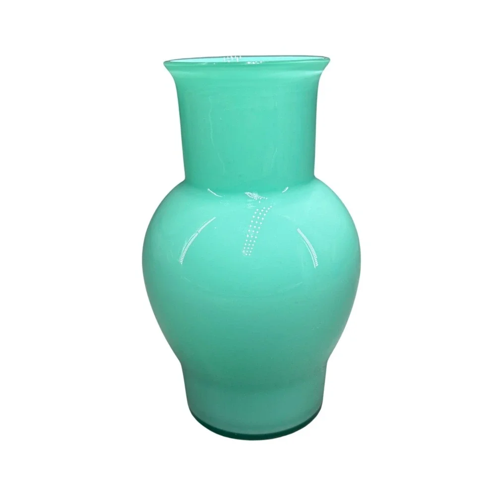 Carlo Moretti Murano Italy Turquoise Mint Opaline Hand Blown Glass Vase MCM 5